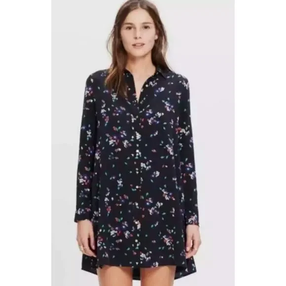 SEZANE Silk Black Pink Floral Print Long Sleeve Mini Shift Shirt Dress S $205 - Picture 11 of 11